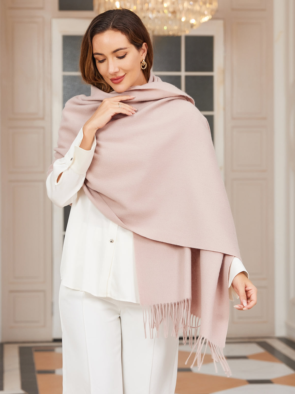 [البيج الفاتح] SilkSilky-SA صوف Scarf 004