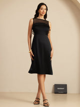 [أسود] SilkSilky-SA 19Momme Sleeveless Illusion Neck فساتين نسائية 008