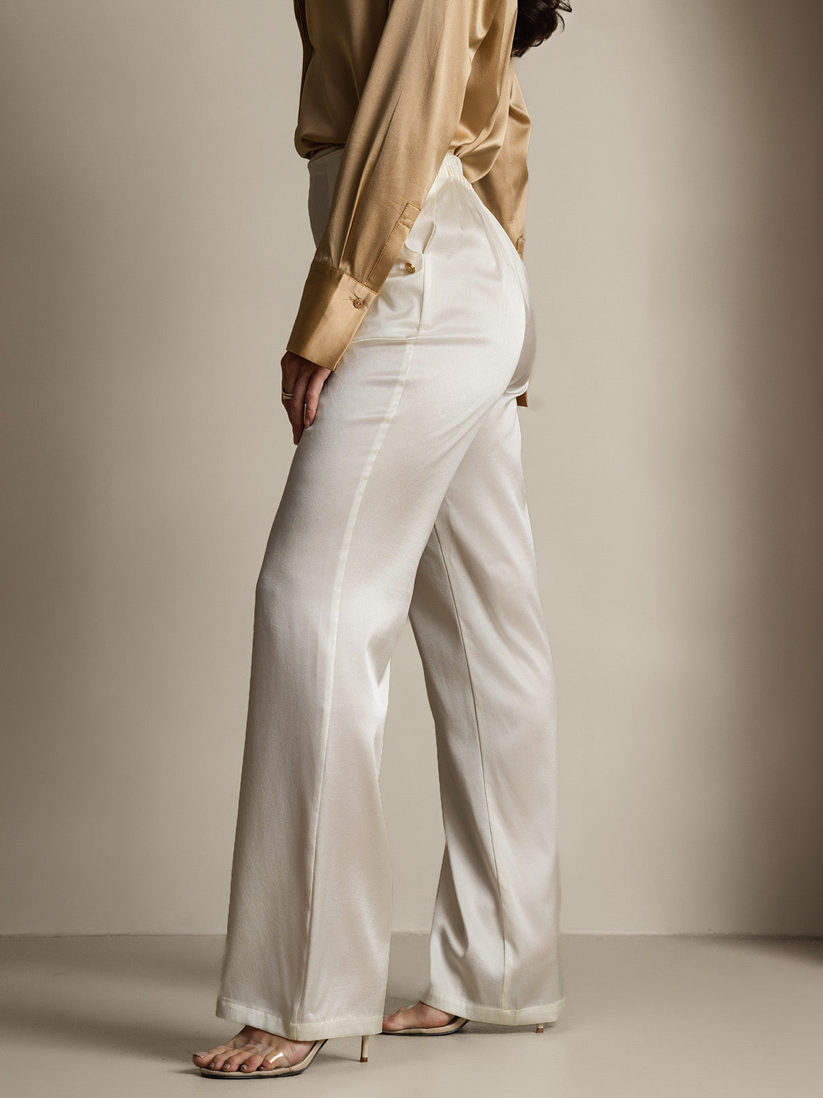 [أبيض] SilkSilky-SA 19Momme الحرير Womens Pants 007
