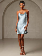 [أزرق رمادي] SilkSilky-SA Sleeveless Cowl Neck فساتين نسائية 001
