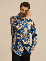 [تنين نيفي] SilkSilky-SA Long Sleeve Lapel Collar قميص رجالي 006