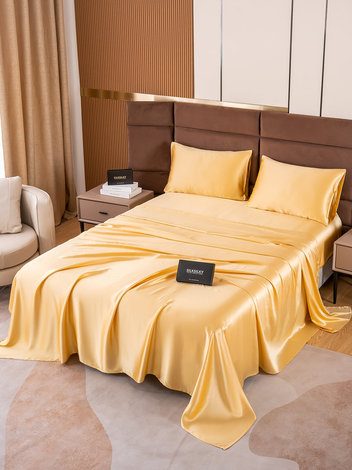 SilkSilky SA 19Momme الحرير الخالص Bedding Set شامبانيا 001