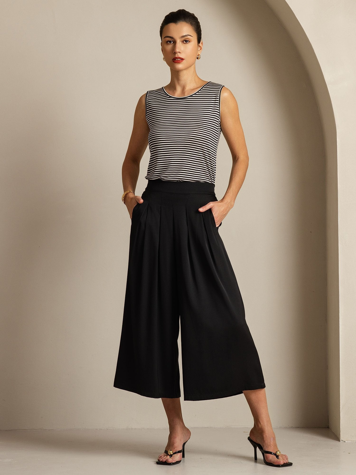 [أسود] SilkSilky-SA 19Momme الحرير Womens Pants 007