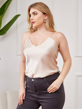 [اللون البيج] SilkSilky-SA الأشرطة السباغيتي رقبة على شكل حرف V كامي مقاس كبير 003