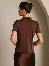 [قهوة] SilkSilky-SA Short Sleeve تي شيرت نسائية 002