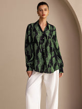 [طحلب أسود] SilkSilky-SA Long Sleeve Lapel Collar بلوزة 003