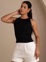 [أسود] SilkSilky-SA Sleeveless Round Neck كامي 003
