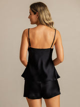 [أسود] SilkSilky-SA Sleeveless V Neck مجموعة قميص قصير 002