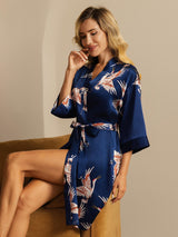 [أزرق غامق] SilkSilky-SA 3/4 Sleeve رداء حمام نسائي 007