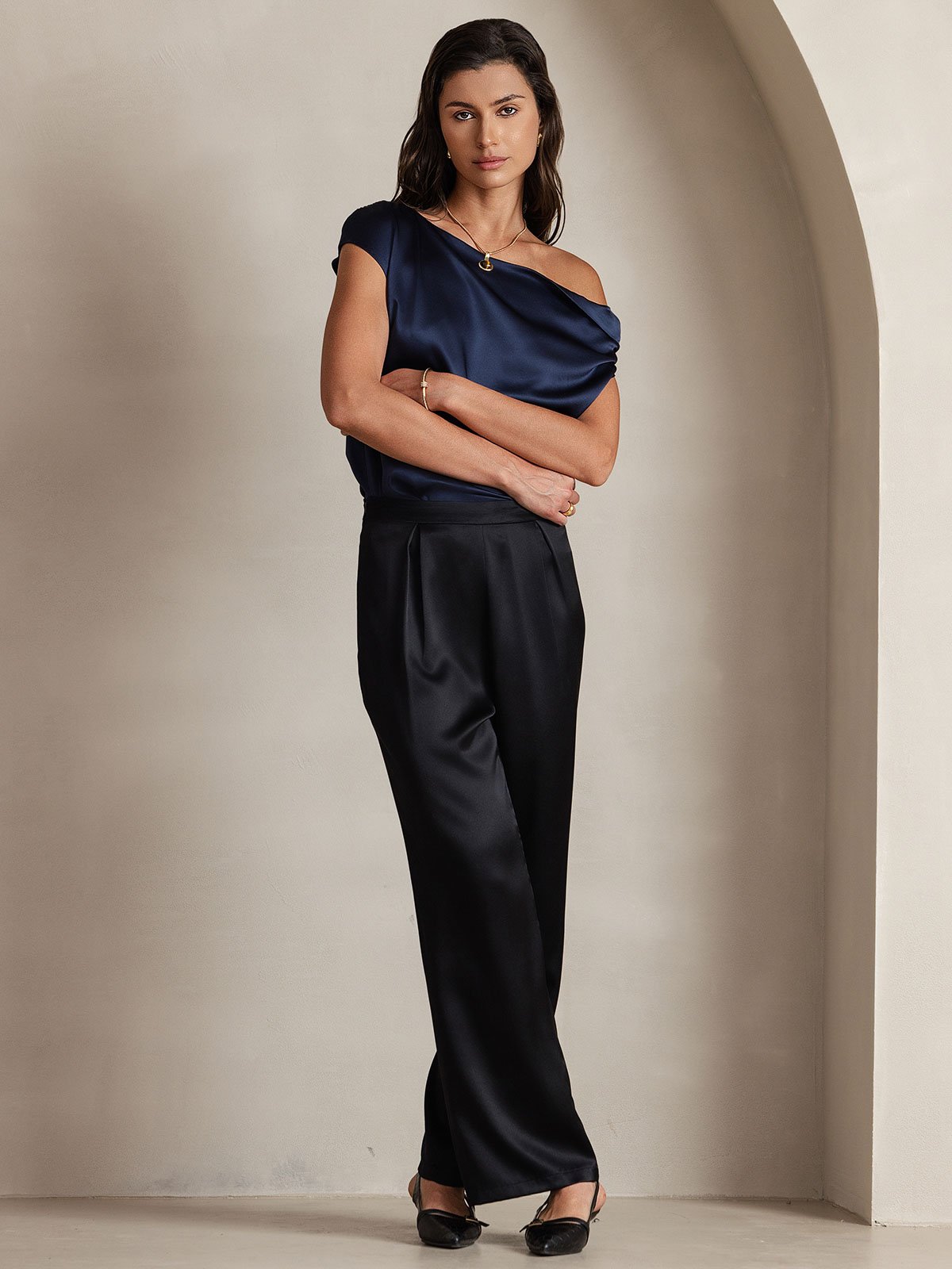 [أسود] SilkSilky-SA 19Momme الحرير Womens Pants 007