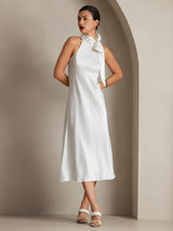 [أبيض] SilkSilky-SA Sleeveless Tie Neck فساتين نسائية 006
