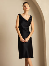[أسود] SilkSilky-SA Sleeveless Cowl Neck فساتين نسائية 008