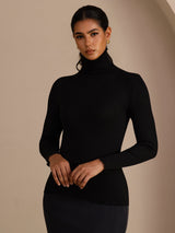 [أسود] SilkSilky-SA Long Sleeve Turtle Neck تي شيرت نسائية 001