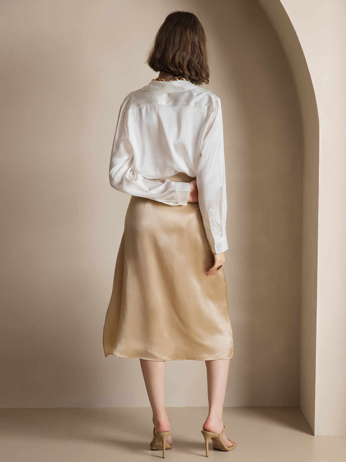 [أبيض] SilkSilky-SA الحرير الأكمام الطويلة الياقة بلايز نسائية 002