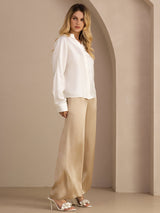 [أبيض] SilkSilky-SA Long Sleeve Split بلوزات نسائية 005