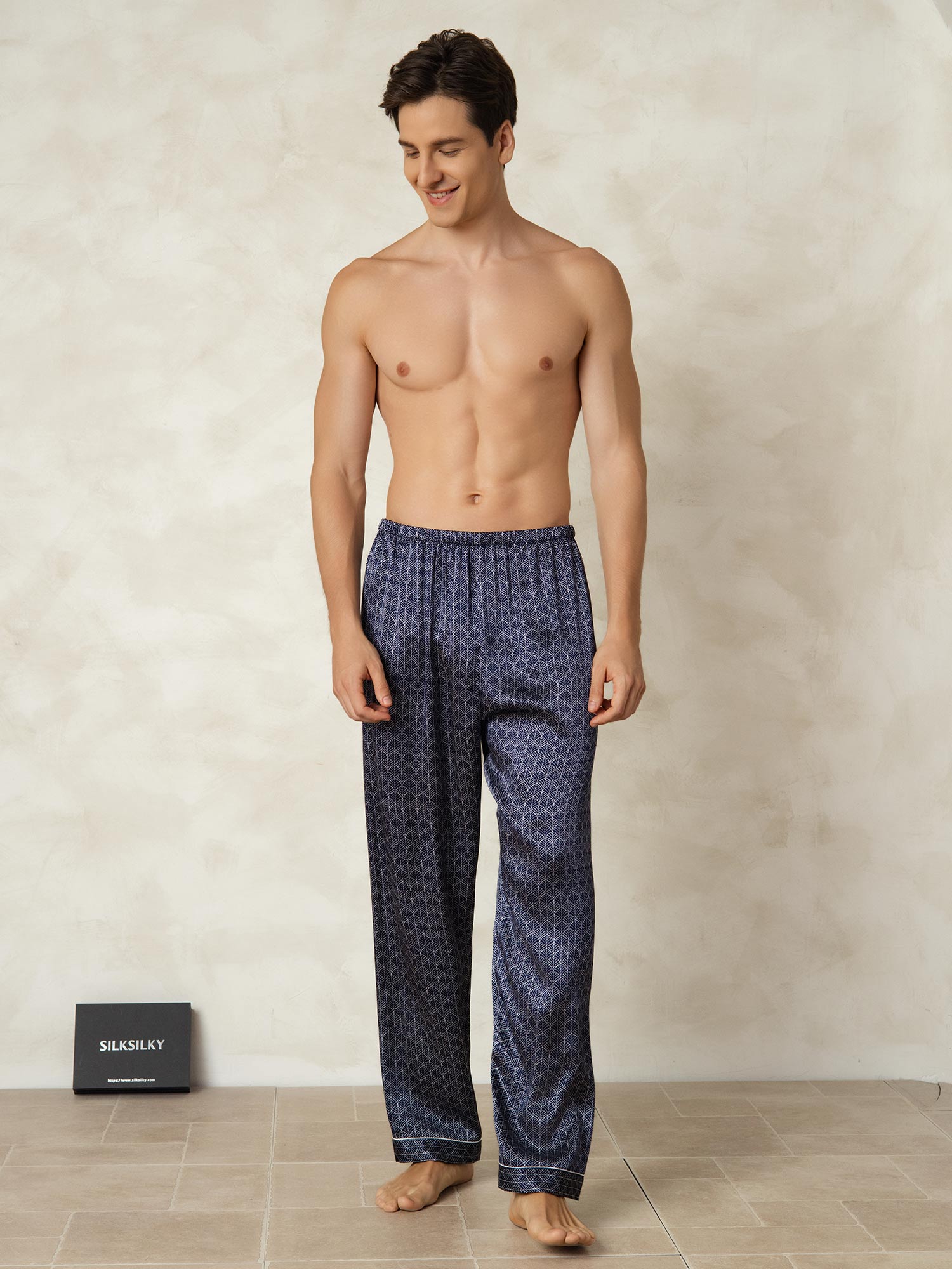 [جنكو كحلي] SilkSilky-SA الحرير الخالص Mens Sleep Bottoms 005