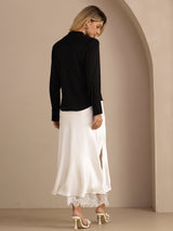 [أسود] SilkSilky-SA Long Sleeve Tie Neck بلوزات نسائية 005