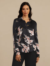 [أسود] SilkSilky-SA Long Sleeve Lapel Collar بلايز نسائية 001