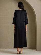 [أسود] SilkSilky-SA 3/4 Sleeve Round Neck فساتين نسائية 002