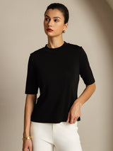 [أسود] SilkSilky-SA Half Sleeve Crew Neck تي شيرت نسائية 006