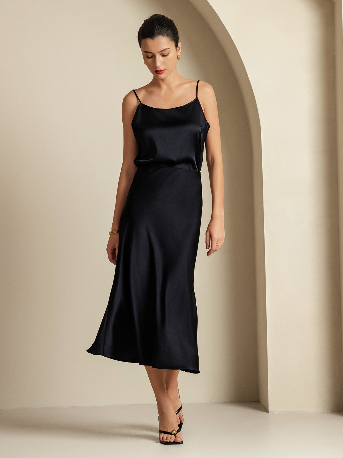 [أسود] SilkSilky-SA 19Momme الحرير الخالص Womens Outfit Sets 001,