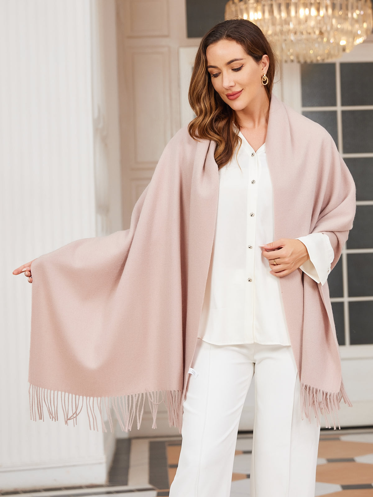 [البيج الفاتح] SilkSilky-SA صوف Scarf 001