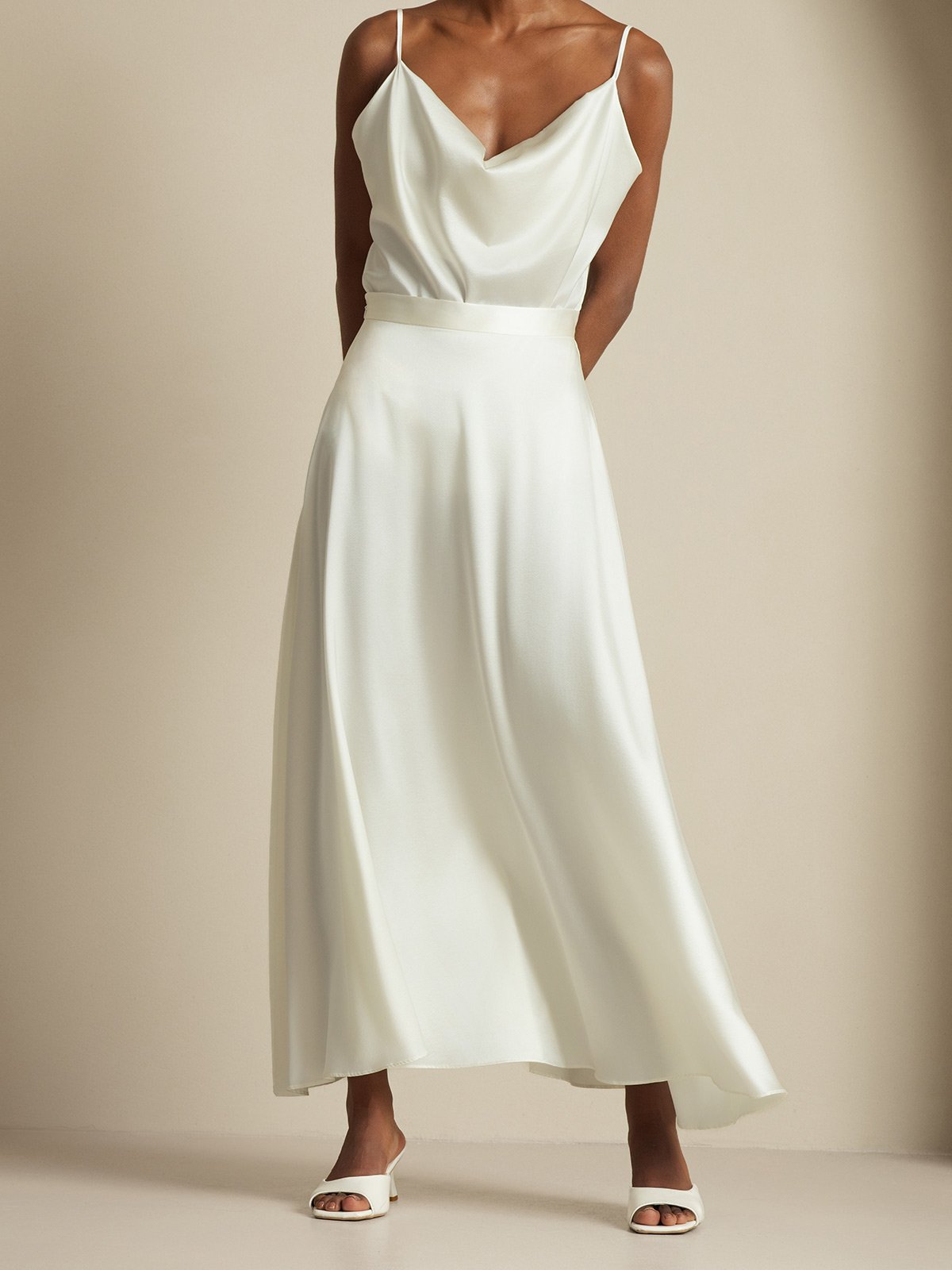 [أبيض] SilkSilky-SA 19Momme الحرير فتحة عنق بثنيات ملفوفة Women''s Outfit Sets 006,