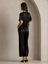[أسود] SilkSilky-SA Short Sleeve Cowl Neck بلوزات نسائية 002