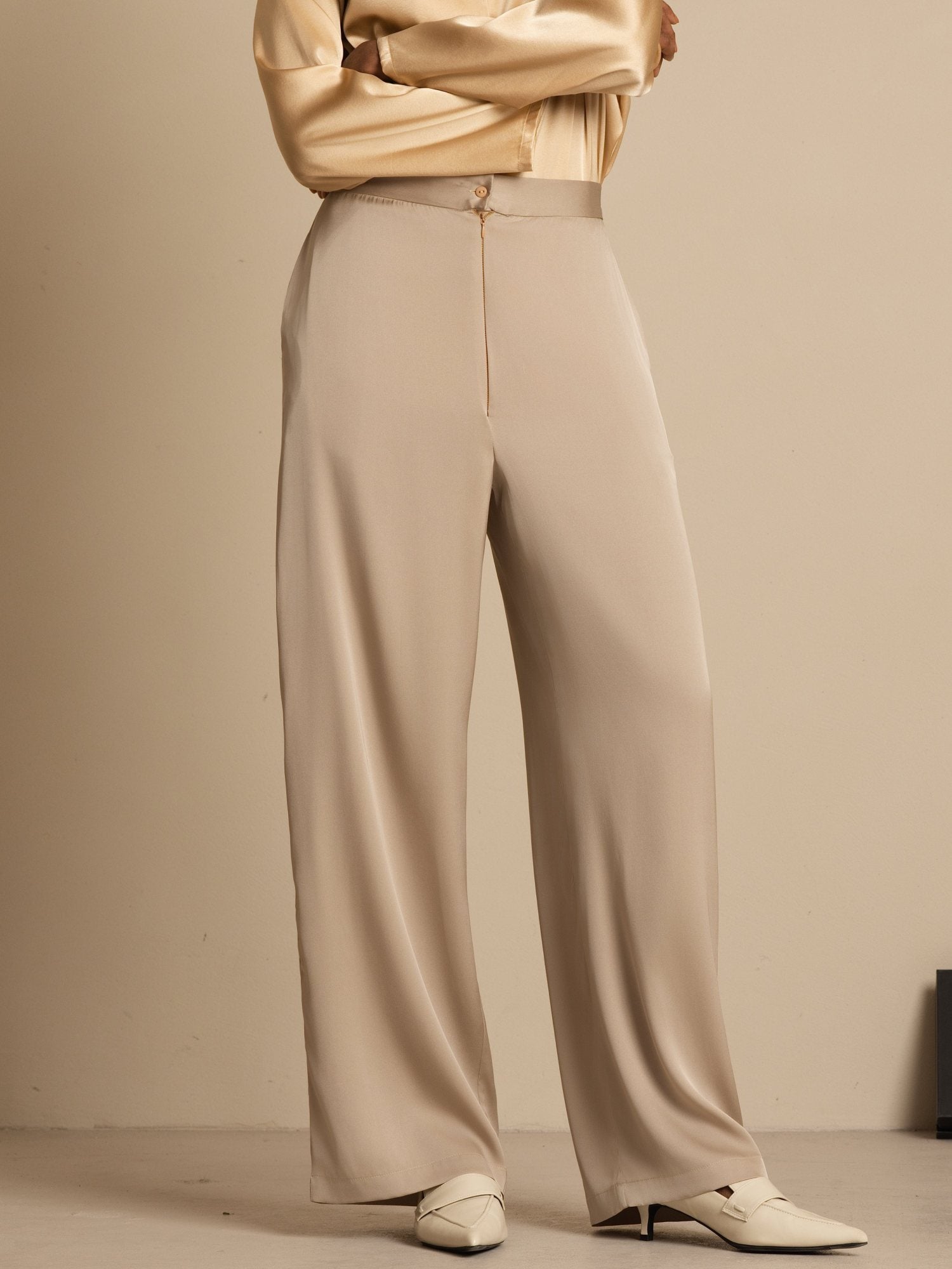 [تان (بني فاتح)] SilkSilky-SA 19Momme الحرير Womens Pants 006