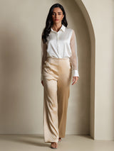 [أبيض] SilkSilky-SA Long Sleeve Lapel Collar بلايز نسائية 006