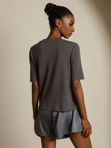 [رمادي] SilkSilky-SA Half Sleeve Crew Neck تي شيرت نسائية 002