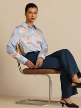 [أزرق فاتح] SilkSilky-SA Long Sleeve Lapel Collar بلايز نسائية 005