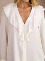 [أبيض] SilkSilky-SA Long Sleeve Deep V Neck بلوزات نسائية 004