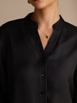 [أسود] SilkSilky-SA Long Sleeve Split بلوزات نسائية 005