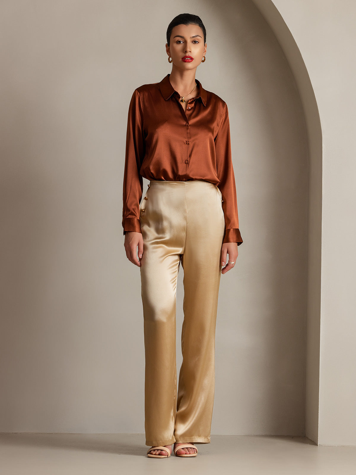 [شامبانيا] SilkSilky-SA 19Momme الحرير Womens Pants 006