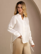[أبيض] SilkSilky-SA Long Sleeve Split بلوزات نسائية 003