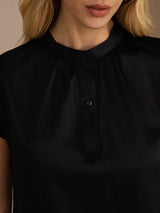 [أسود] SilkSilky-SA Short Sleeve Split بلوزات نسائية 004