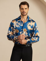 [تنين نيفي] SilkSilky-SA Long Sleeve Lapel Collar قميص رجالي 005