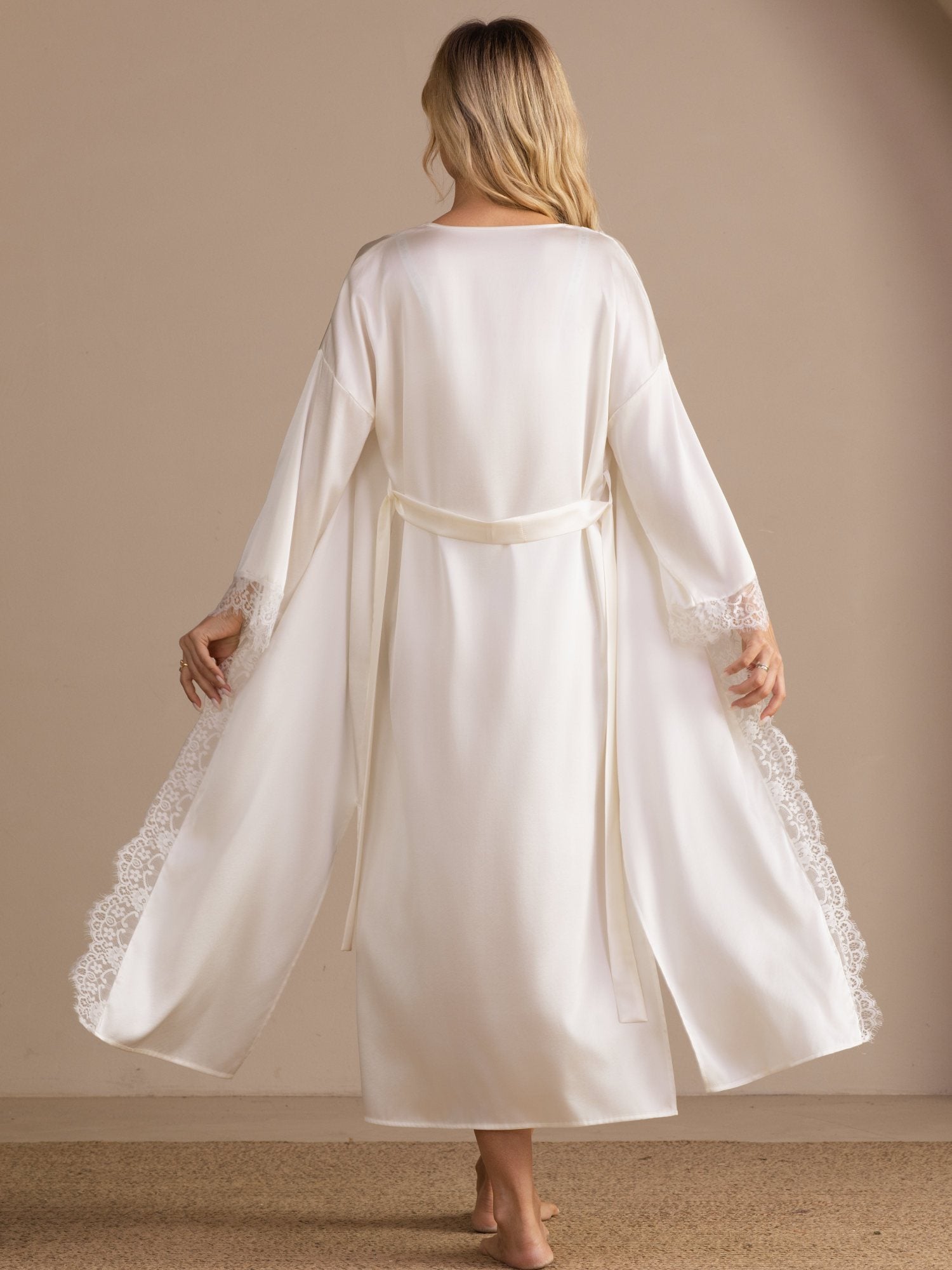 [أبيض] SilkSilky-SA 3/4 Sleeve Womens Robe 002