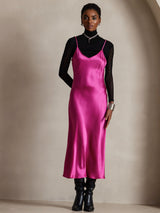 [وردة حمراء] SilkSilky-SA Sleeveless V Neck فساتين نسائية 007
