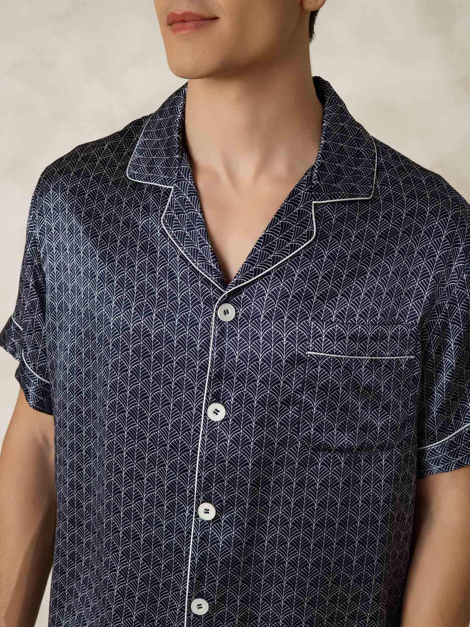 [جنكوكحلي] SilkSilky-SA الحرير الخالص Lapel Collar بيجامة رجالية 007