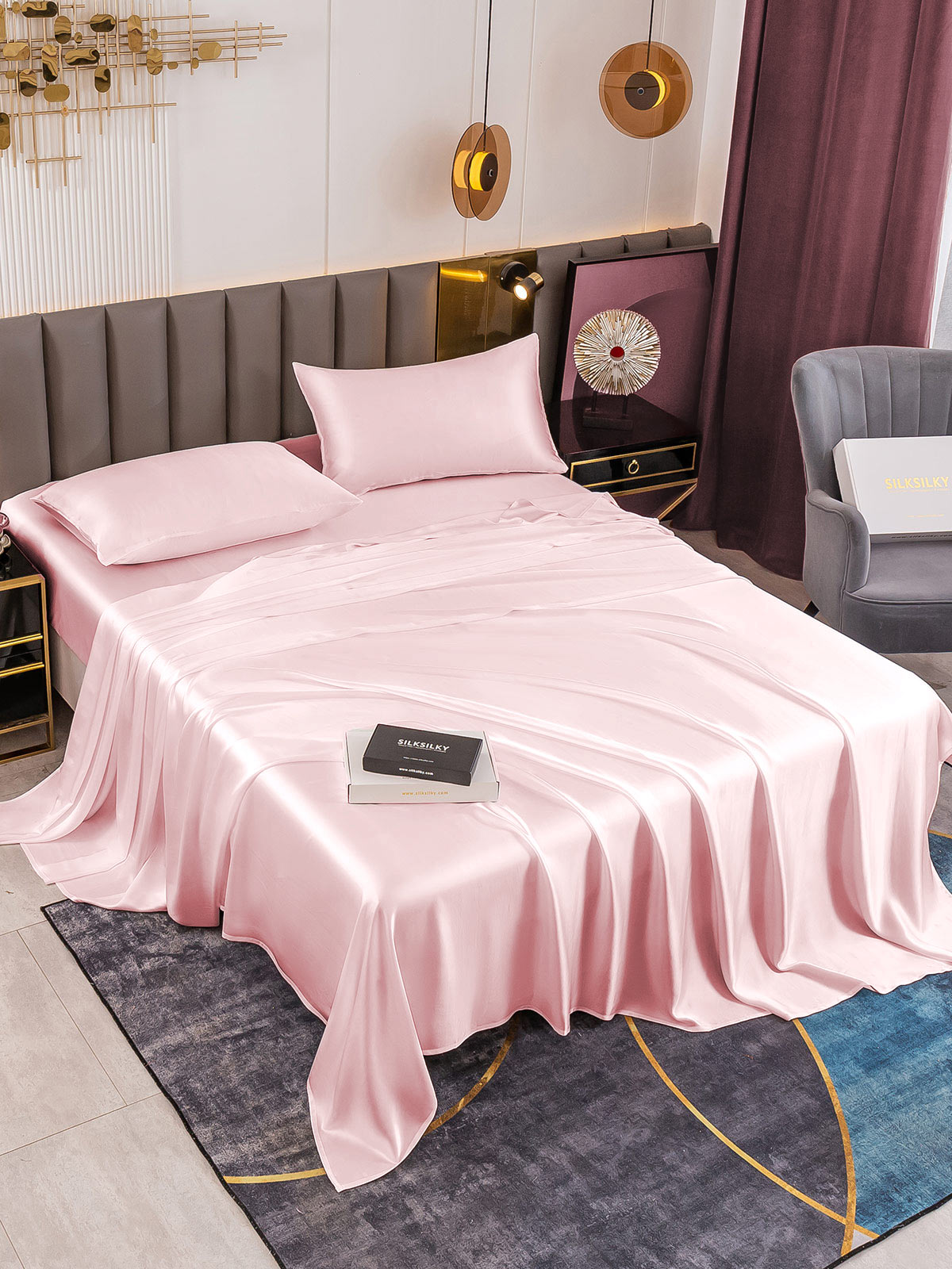 [لون القرنفل] SilkSilky-SA 19Momme Pure Silk Bedding Set 001
