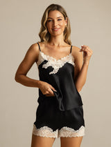 [أسود] SilkSilky-SA Sleeveless V Neck مجموعة قميص قصير 003