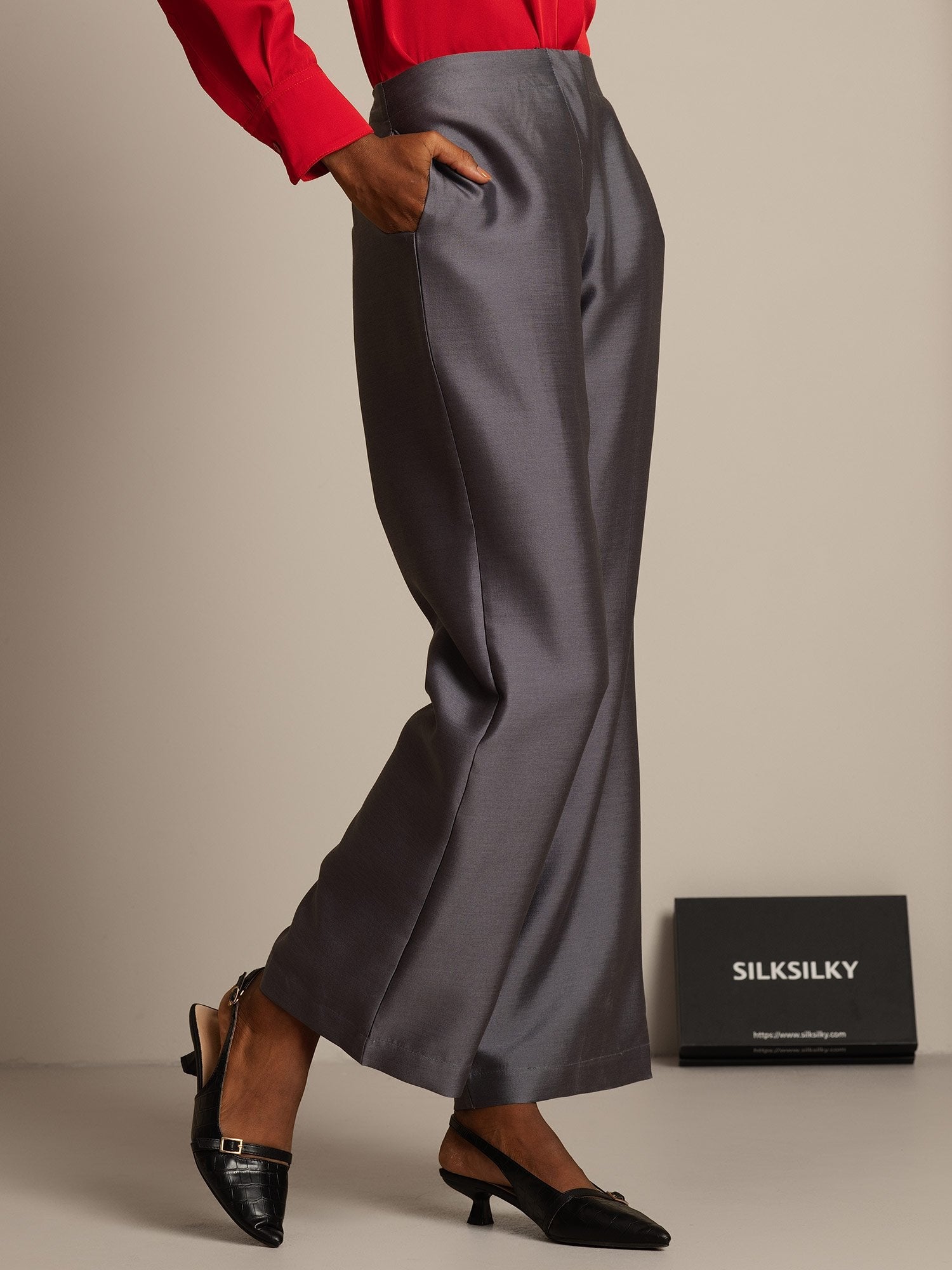 [رمادي] SilkSilky-SA 32Momme الحرير Womens Pants 003,