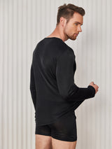[أسود] SilkSilky-SA Long Sleeve Round Neck تي شيرت رجالي 002