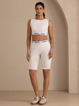 [أبيض] SilkSilky-SA Sleeveless Crew Neck Women's Outfit Sets 006