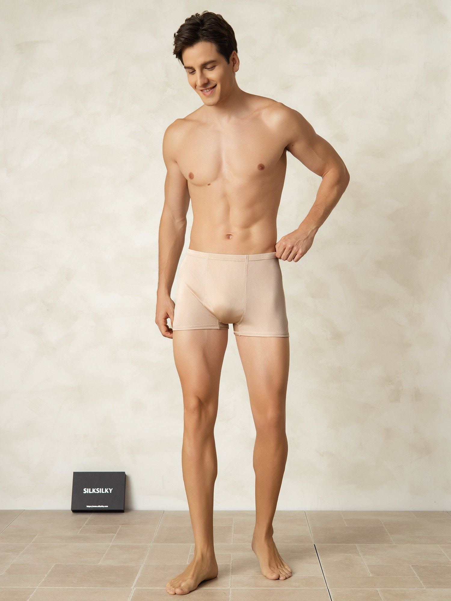 [اللون البيج] SilkSilky-SA محبوك الحرير Mens Underwear 004