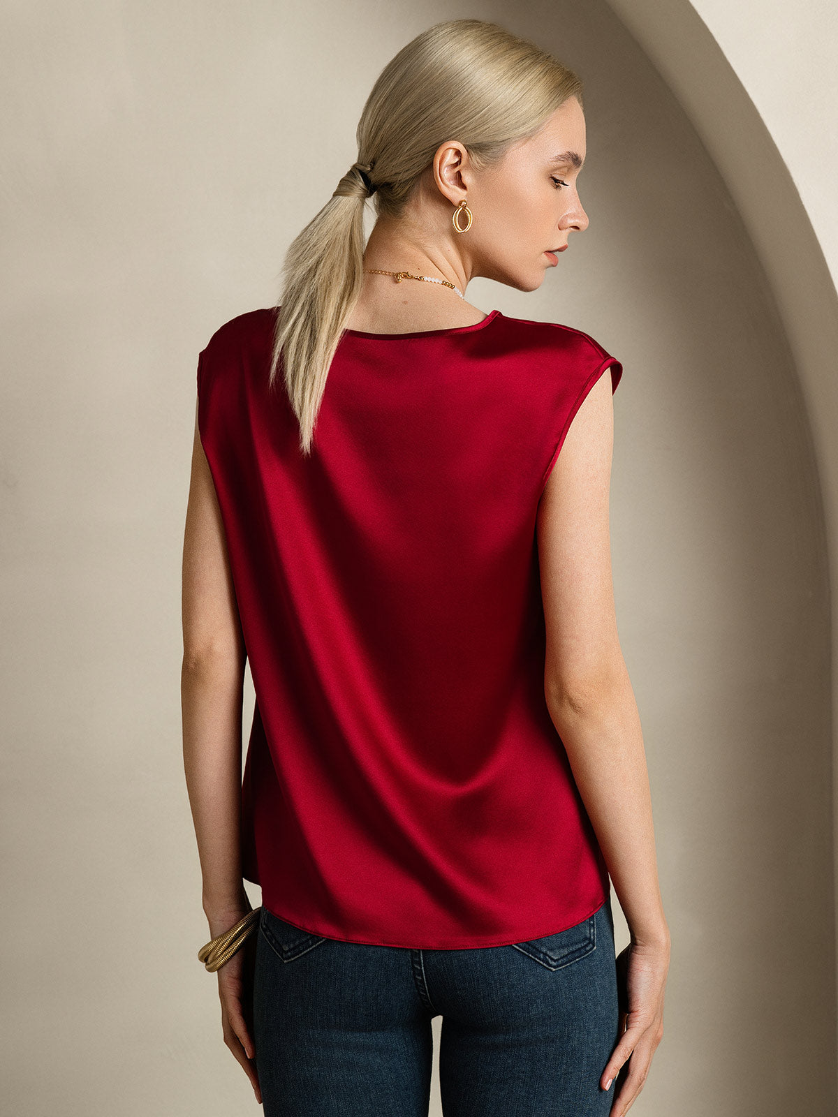 [خمر] SilkSilky-SA Cap Sleeve Round Neck تي شيرت نسائية 002