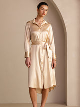[شامبانيا] SilkSilky-SA Long Sleeve Lapel Collar فساتين نسائية 006