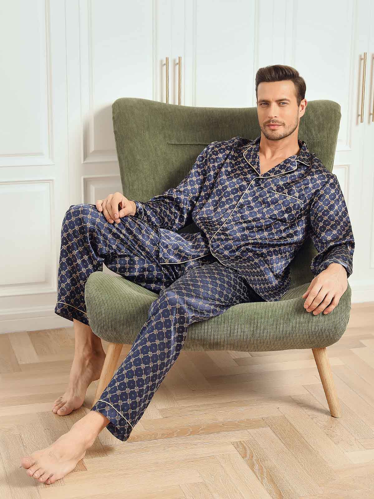 [سلسلة كحلي] SilkSilky-SA 19Momme الحرير الخالص Mens Pajamas 001